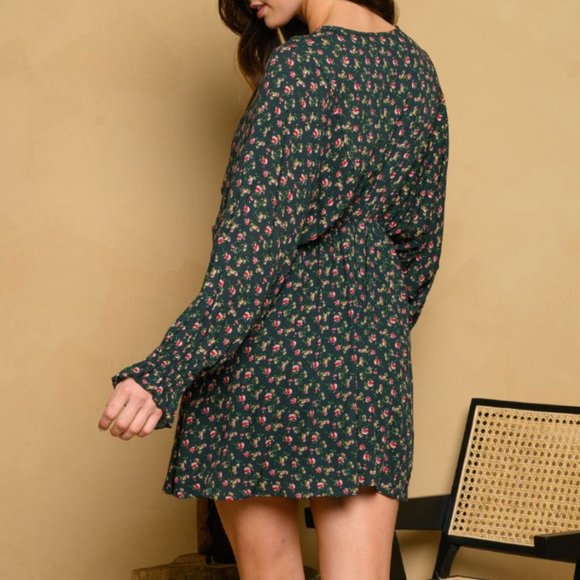 Floral Print Mini Dress - Peach Love California - Sz Medium - Picture 2 of 3